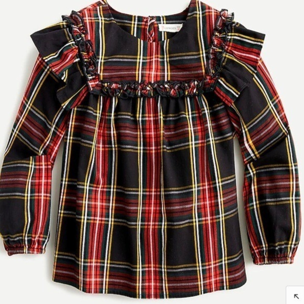 J.Crew Crewcuts Girls Stewart Tartan Ruffle Yoke Top Preppy Holiday NWT XS